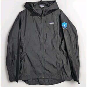Patagonia Houdini Full Zip Black Windbreaker Pakable Jacket Women's L Corp Logo